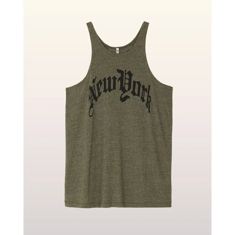 NWT R13 New York Relaxed Tank Size S Olive Green Gothic Graphic R13WK135-001AR